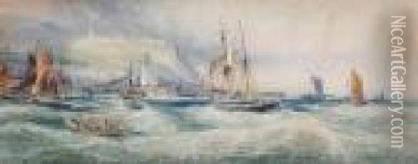 Shipping Off Scarborough Oil Painting - Robert Ernest Roe