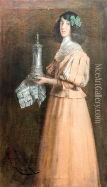 Femme Debout A La Cafetiere Oil Painting - Roman Ribera Cirera