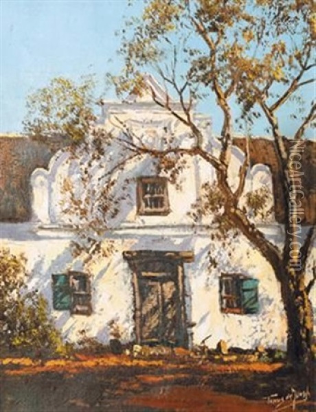 Cape Gabled Homestead Oil Painting - Tinus de Jongh