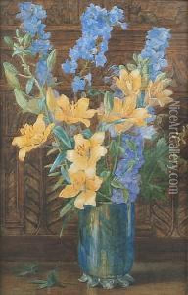 Still Life Of Lillies In A Glass Vase Oil Painting - Edith Isabel Barrow