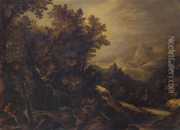 A Hermit In An Extensive Wooded Landscape Oil Painting - Paul Bril