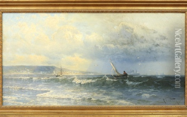 Sail Boat Tacking (probably New Jersey Coast) Oil Painting - Kanute Edwin Felix