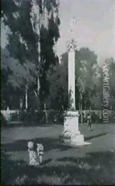 Parklandschaft Mit Einer Statue Auf Einer Saule Im          Sonnenlicht Oil Painting - Heinrich Gogarten
