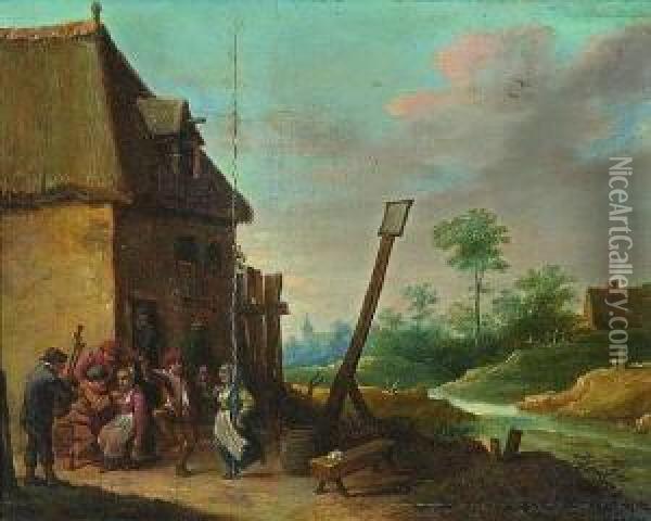 Rechts Ein Bachlauf Oil Painting - David The Younger Teniers