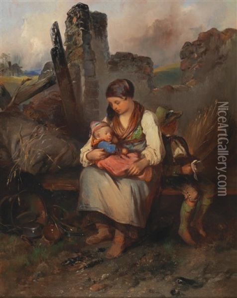 Motherly Love Oil Painting - Johann Matthias Ranftl