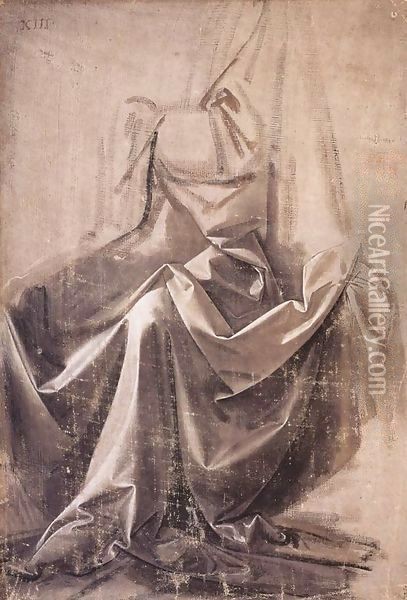Drapery for a seated figure 2 Oil Painting - Leonardo Da Vinci