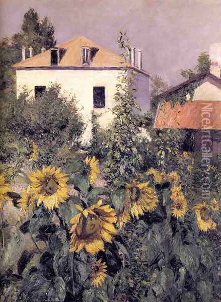 Sunflowers Garden At Petit Gennevilliers Oil Painting - Gustave Caillebotte