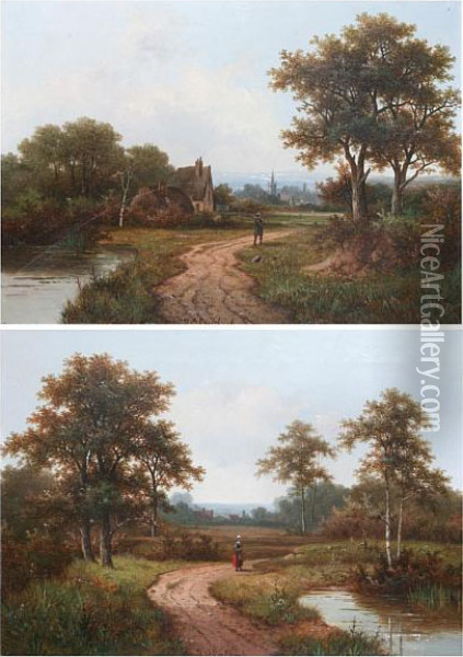 Traveller On A Country Path Oil Painting - Hendrik Pieter Koekkoek