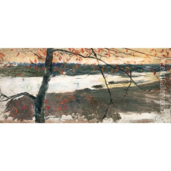 Paysage Fluvial Automnal (autumn Landscape With River) Oil Painting - Ernest Bieler