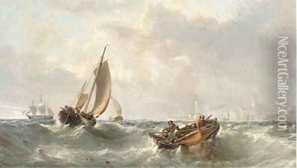 Fishermen off the harbour mouth at Margate Oil Painting - Edwin Hayes