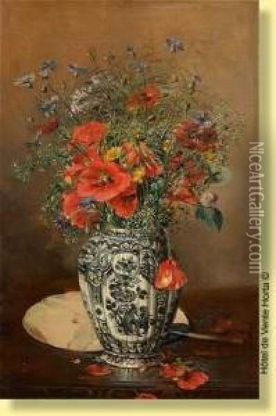 Vase De Delft Fleuri Oil Painting - Francois-Joseph Huygens