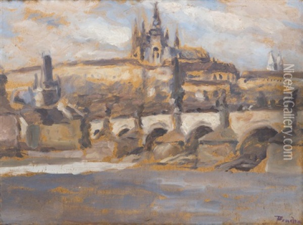 Prague Castle Oil Painting - Jindrich Prucha
