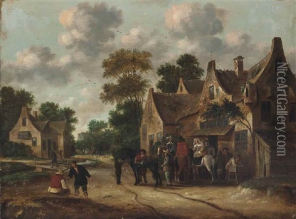 A Hunting Party Before An Inn Oil Painting - Thomas Heeremans