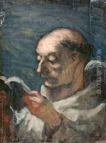 Monk Reading Oil Painting - Honore Daumier