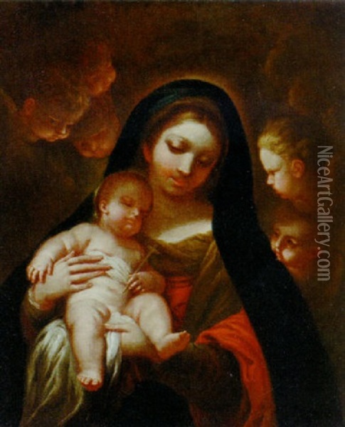 The Madonna And Child Surrounded By Cherubim And Seraphim Oil Painting - Antonio Balestra