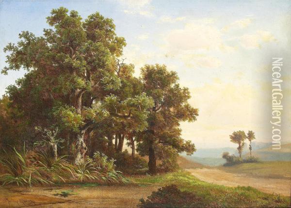 Landskap Med Ekar Oil Painting - Julius Eduard Marak