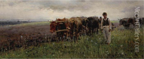 Ploughing The Fields Oil Painting - Vladimir Egorovic Makovsky