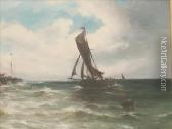A Vesselentering Harbour Oil Painting - Gustave de Breanski