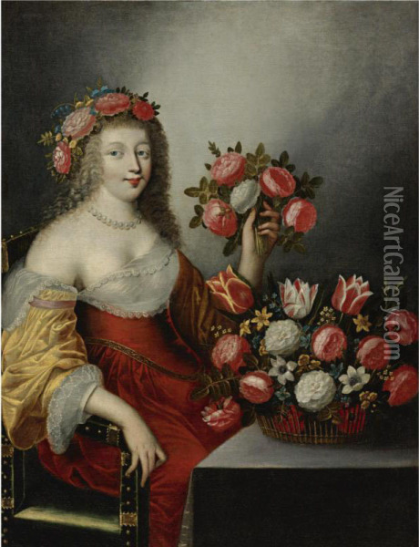 Portrait Of A Lady As Flora Oil Painting - Jacques Linard