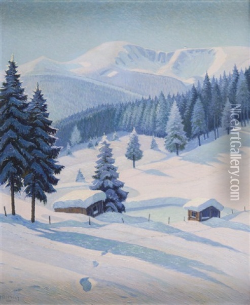 Krkonose - View On Sniezne Kotly Oil Painting - Hugo Dittrich