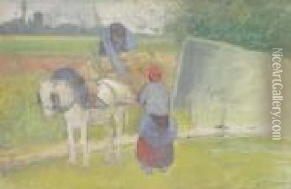 Paysans Transpotent En Charrette Le Foin Oil Painting - Camille Pissarro
