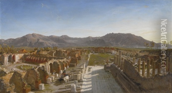 General View Of The Forum Of Pompeii From The Triumphal Arch Oil Painting - William Parrott