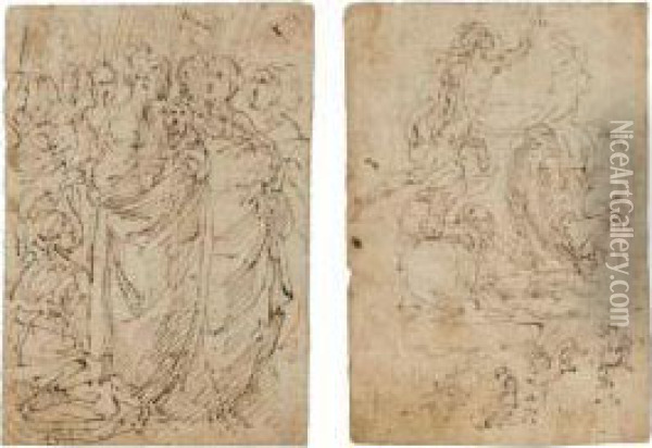 Two Sheets Of Figure Studies Oil Painting - Giulio Cesare Procaccini
