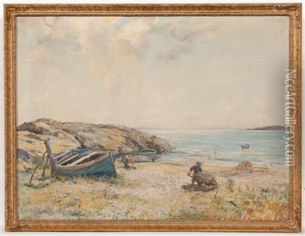 Coastal Village Scene Oil Painting - Archibald Kay
