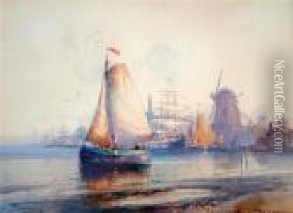 Shipping In Harbour Oil Painting - William Knox