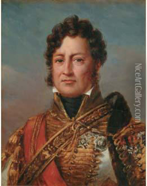 Portrait Du Duc D'orleans, Futur Louis-philippe, En Costume De General Des Hussards, Vers 1825 Oil Painting - Henri Joseph Hesse