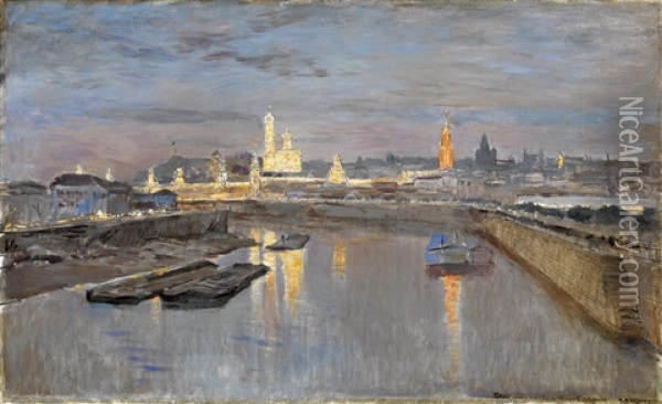 The Illumination Of The Moscow Kremlin Dedicated To The Coronation Of Nicolai Ii, 18 May 1896 Oil Painting - Isaak Levitan