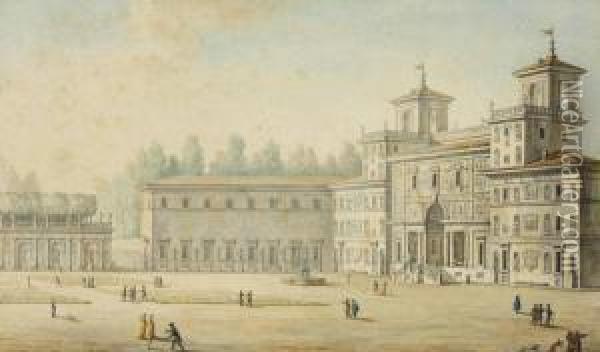 Vue De La Villa Medicis A Rome Oil Painting - Elie Honore Montagny