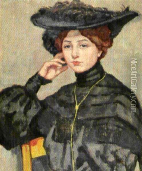 Dame Au Chapeau Oil Painting - Charles Francois Prosper Guerin