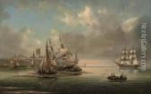 A Seascape With Shipping Off The Coast Oil Painting - Govert Van Emmerik