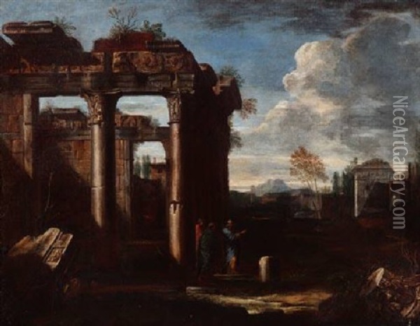 Romische Ruinenlandschaft Mit Personen Oil Painting - Sebastiano Ricci