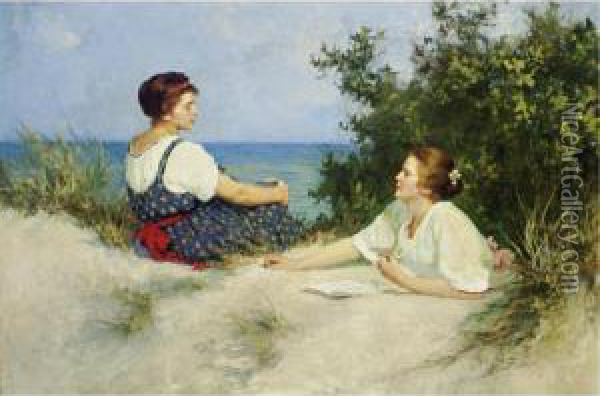 Sitting In The Dunes Oil Painting - Hermann Seeger