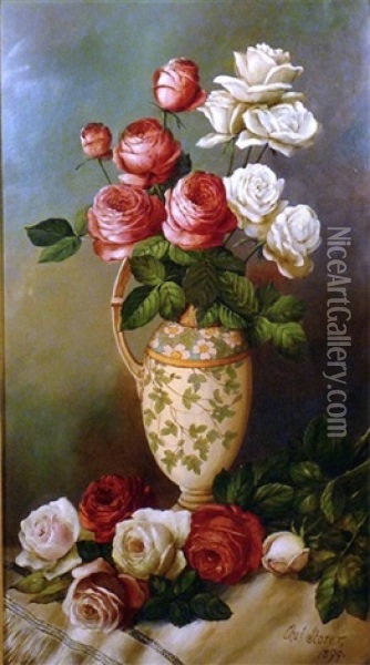 Floral Still Life With Urn Oil Painting - Charles Storer