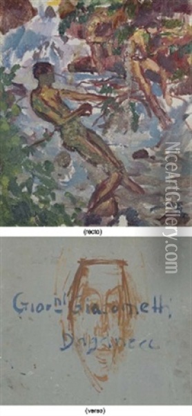 Bagnati Nel Ruscello A Daganece Oil Painting - Giovanni Giacometti