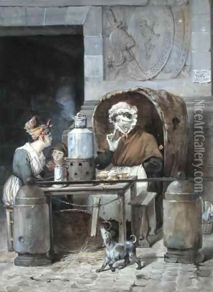 Coffee Seller on the corner of Porte Saint-Denis Oil Painting - Hippolyte Adam