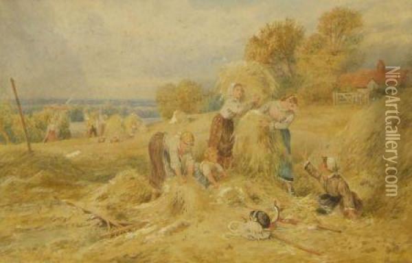 Harvest Workers Oil Painting - Myles Birket Foster