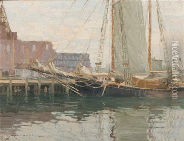 Gloucester Harbor (grey Day) Oil Painting - Frederick J. Mulhaupt