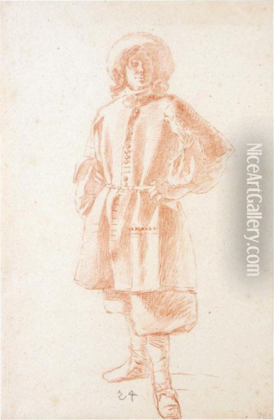 Study Of A Standing Youth Oil Painting - Ter Moses Borch
