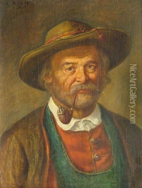 Brustportrat Eines Bartigen Herren Mit Pfeife Oil Painting - Ludwig Dominik Kohrl