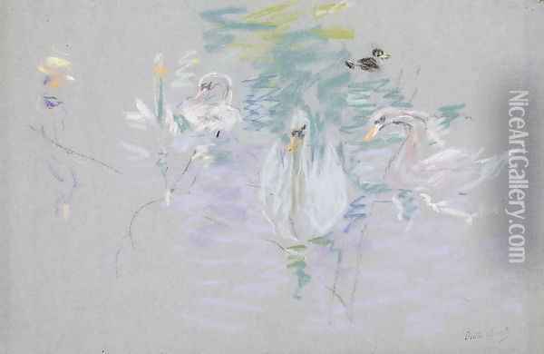 Swans 1885 Oil Painting - Berthe Morisot