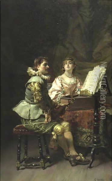 The Duet Oil Painting - Cesare-Auguste Detti