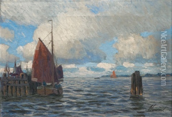 Haven By The North Sea Oil Painting - Franz Korwan