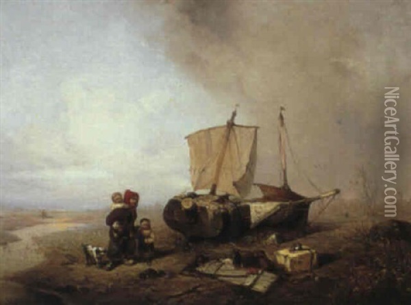 Fishing Boat On Dryland Oil Painting - Friedrich Fritz Hildebrandt