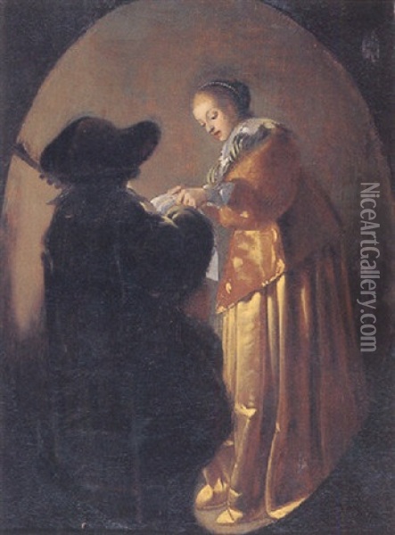 A Couple Making Music Oil Painting - Pieter Jacobs Codde