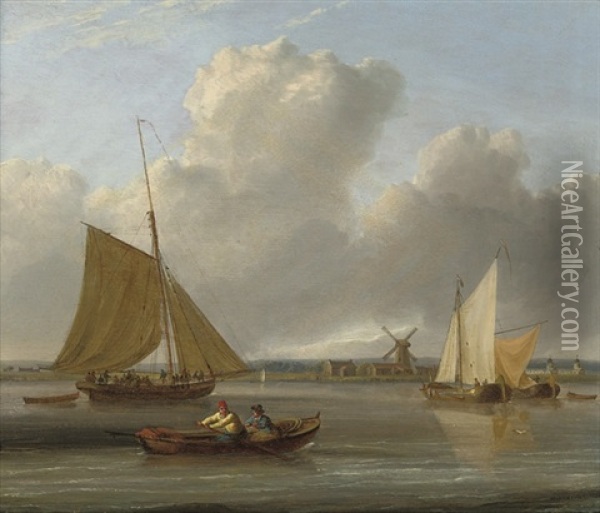 The Ferry Crossing (+ Another; Pair) Oil Painting - William Anderson