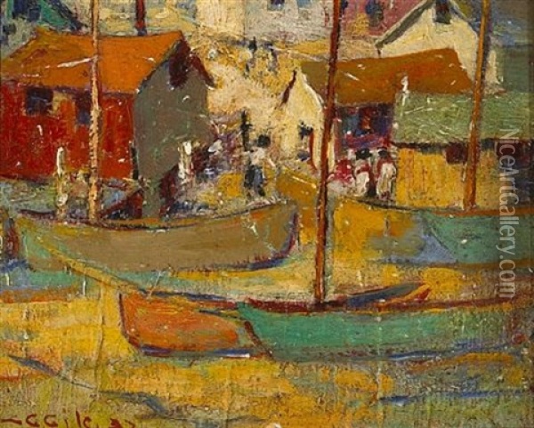 Harbored Boats Oil Painting - Selden Connor Gile
